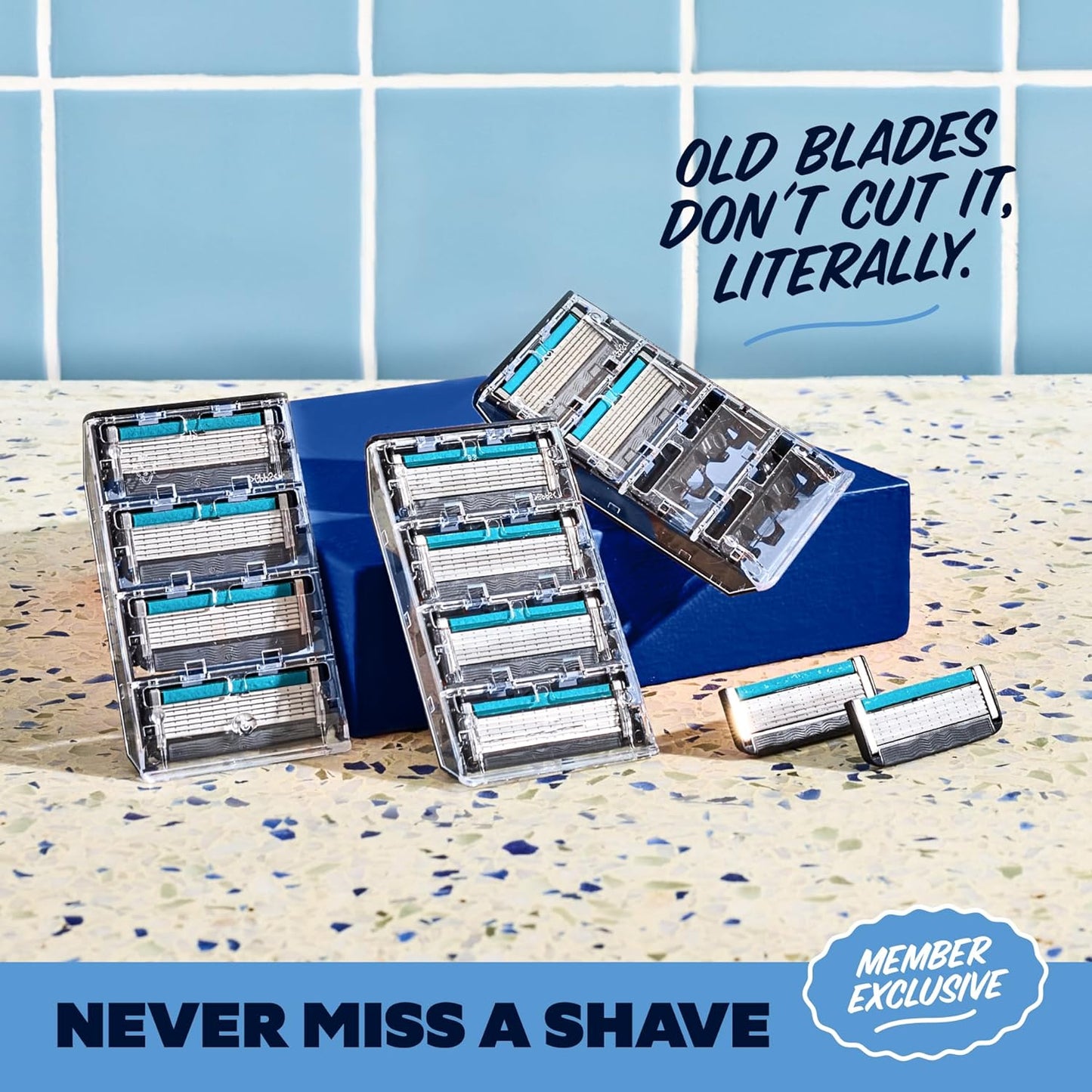 Dollar Shave Club | The Member Exclusive Shave Set | 4 Extra Close Refill Cartridges, 1 Handle (Blue), 1 Shave Butter 3 ounce, 1 Razor Cover, Razors for Men