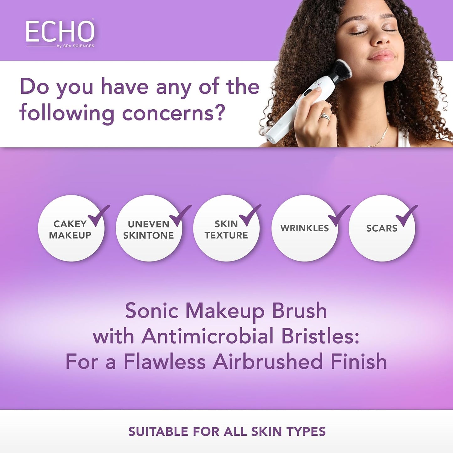 Spa Sciences ECHO - Makeup Brush for Flawless Blending, Contouring, Highlight & Airbrush Finish - 3 Speeds - Rechargeable
