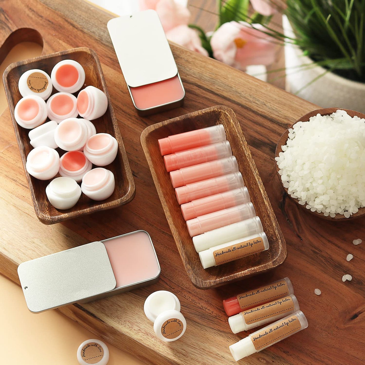CraftZee Organic Lip Balm Making Kit. DIY Lip Gloss Pack, Natural Beeswax, Shea Butter, Sweet Almond Oil, Essential Oils, Tools, Instruction Manual. Sleepover Party Supplies for Girls, Adult Craft Kit