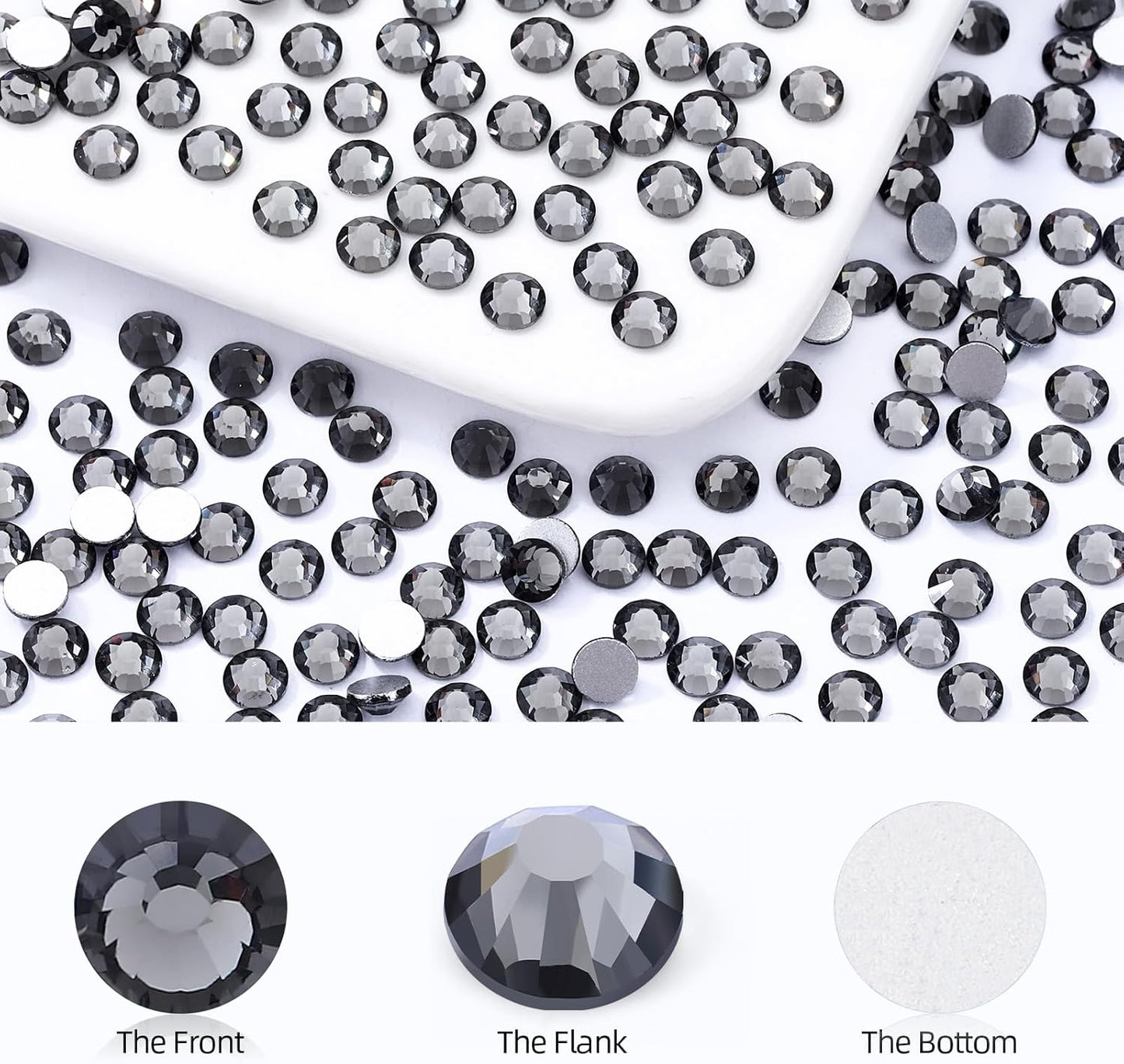 Gray Flatback Rhinestones, Glass Rhinestones for Nail Art and Craft, Glue Fix, Loose Crystal Gemstones(Gray, SS6, 1440pcs, 1.9-2.0mm)