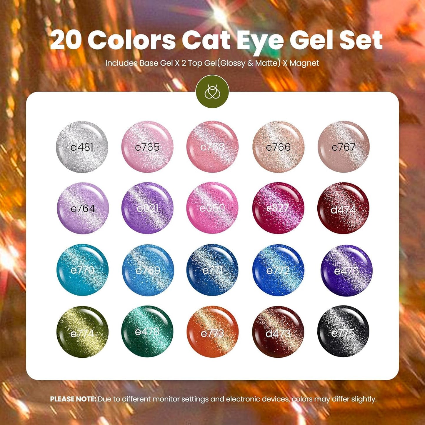 Beetles Cat Eye Gel Nail Polish Set - 20 Colors Nude Pink Green Blue Red Brown Black Magnetic Gel Polish Base Gel Matte Glossy Top Coat Lush Velvet Soak Off UV Manicure Salon DIY Gift for Women