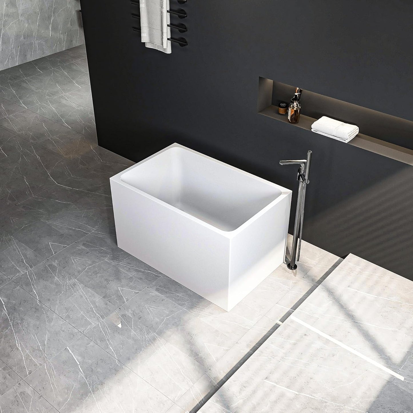 43" Acrylic Free Standing Tub，Square Shape Japanese Soaking Tub,UPC Certified, Chrome Drain & Overflow,Gloss White Finish (White, 43 NO seat)