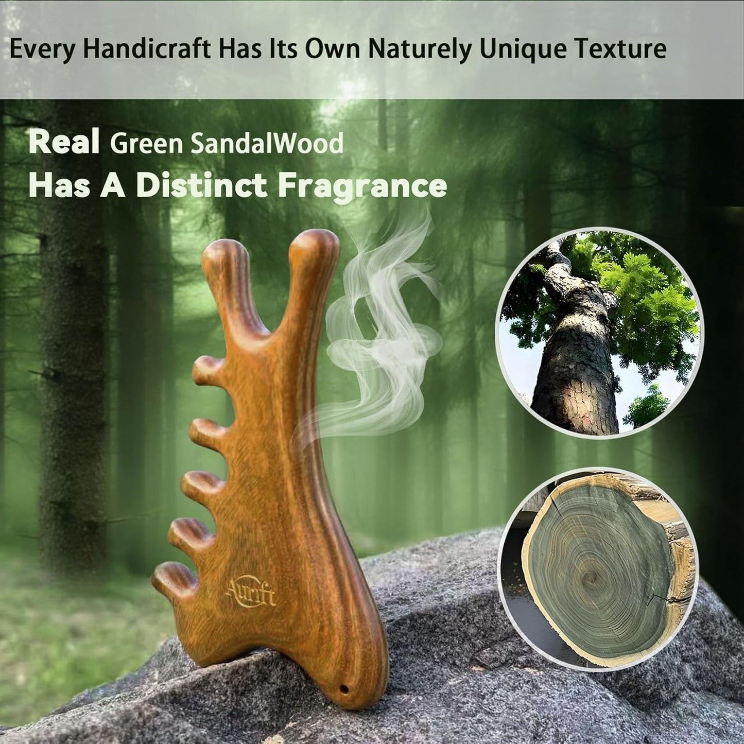 4-in-1 Gua Sha Tool for Face & Body, Natural Green Sandalwood – Lymphatic Drainage, Jaw Lifting & Nose Sculpting, Head Massage Comb for Stress Relief, Home Office Self Care Gifts for Mom Girl Friend