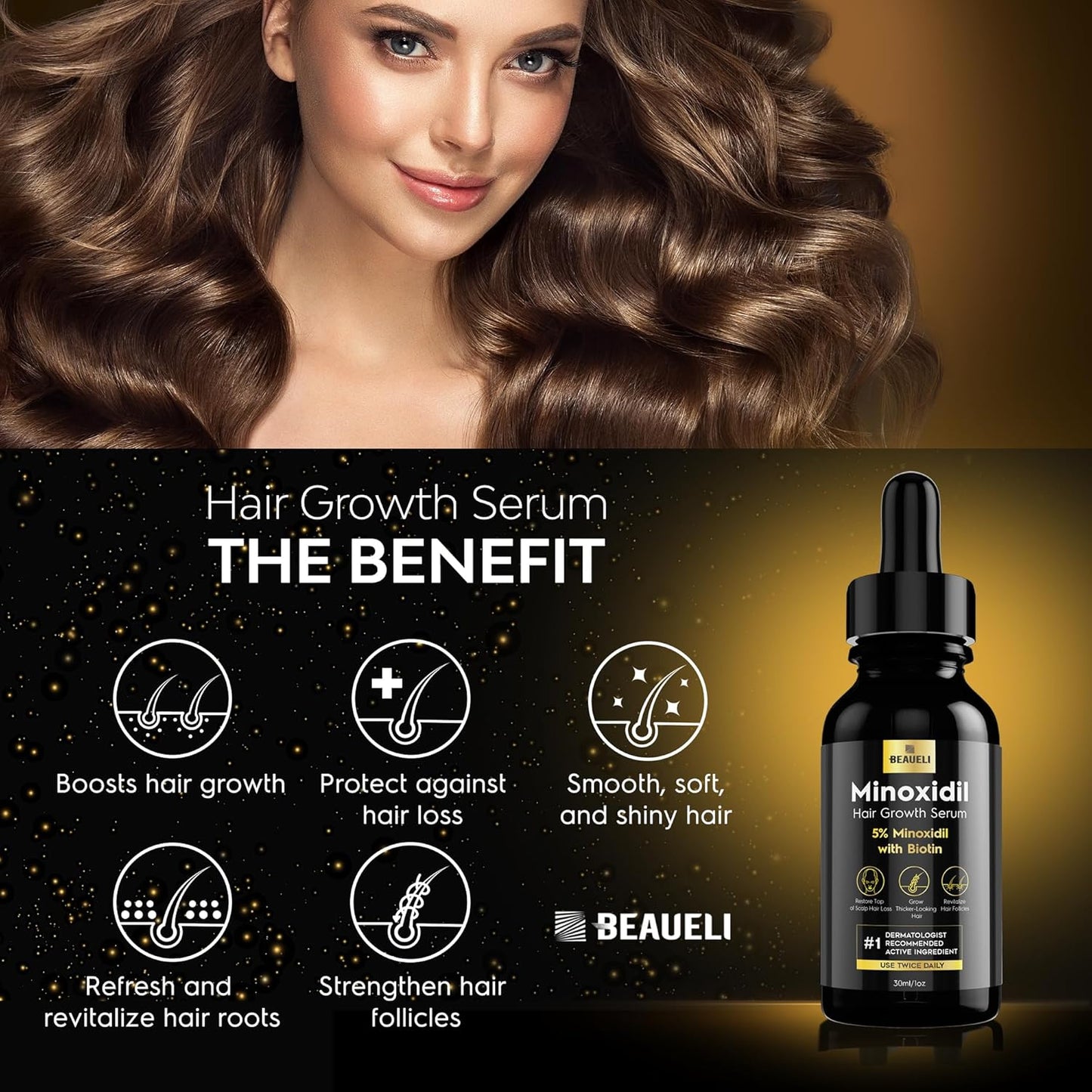5% Minoxidil for Men and Women, Hair Growth, Beard Growth, Hair Regrowth, Unscented Drop, 3 Fl Oz, 3 Bottles