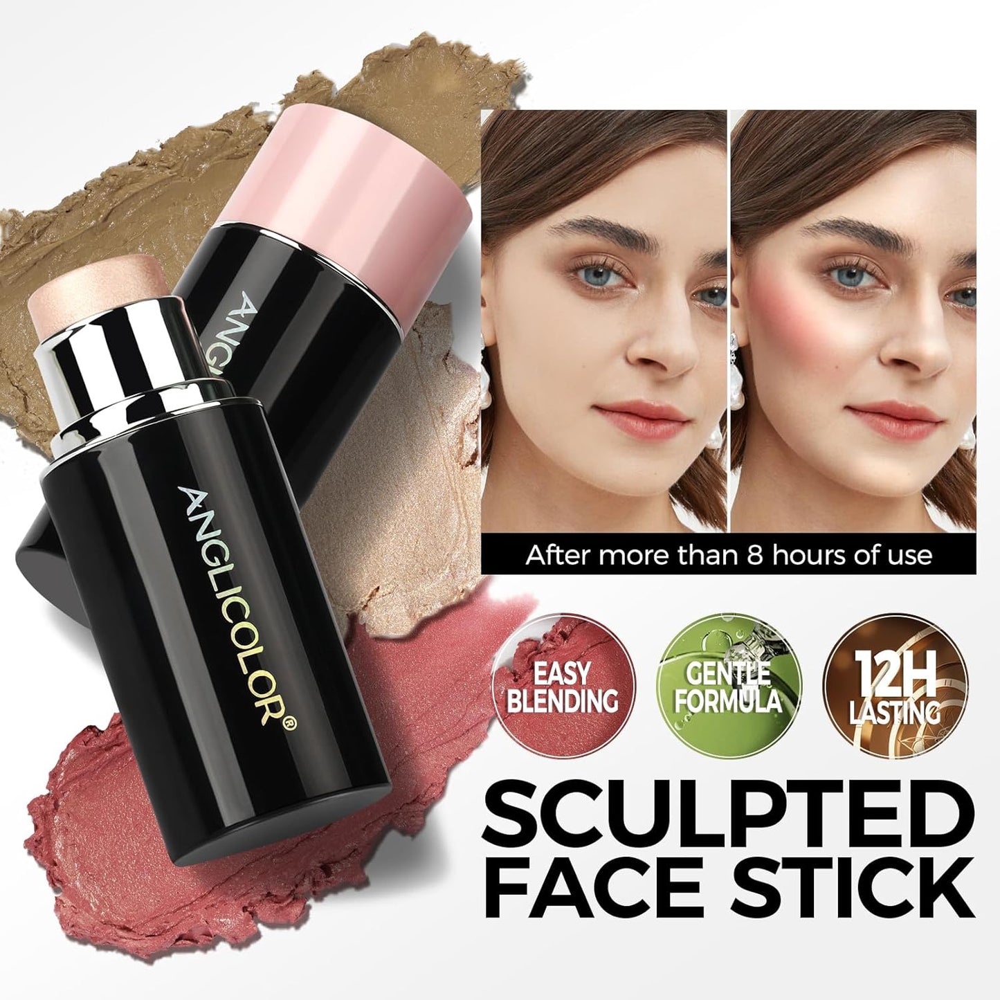 Highlighter Stick, Blendable Makeup, Smooth and Long Lasting, Brightening Effect, Fragrance of Flowers, Better for Fair Skin