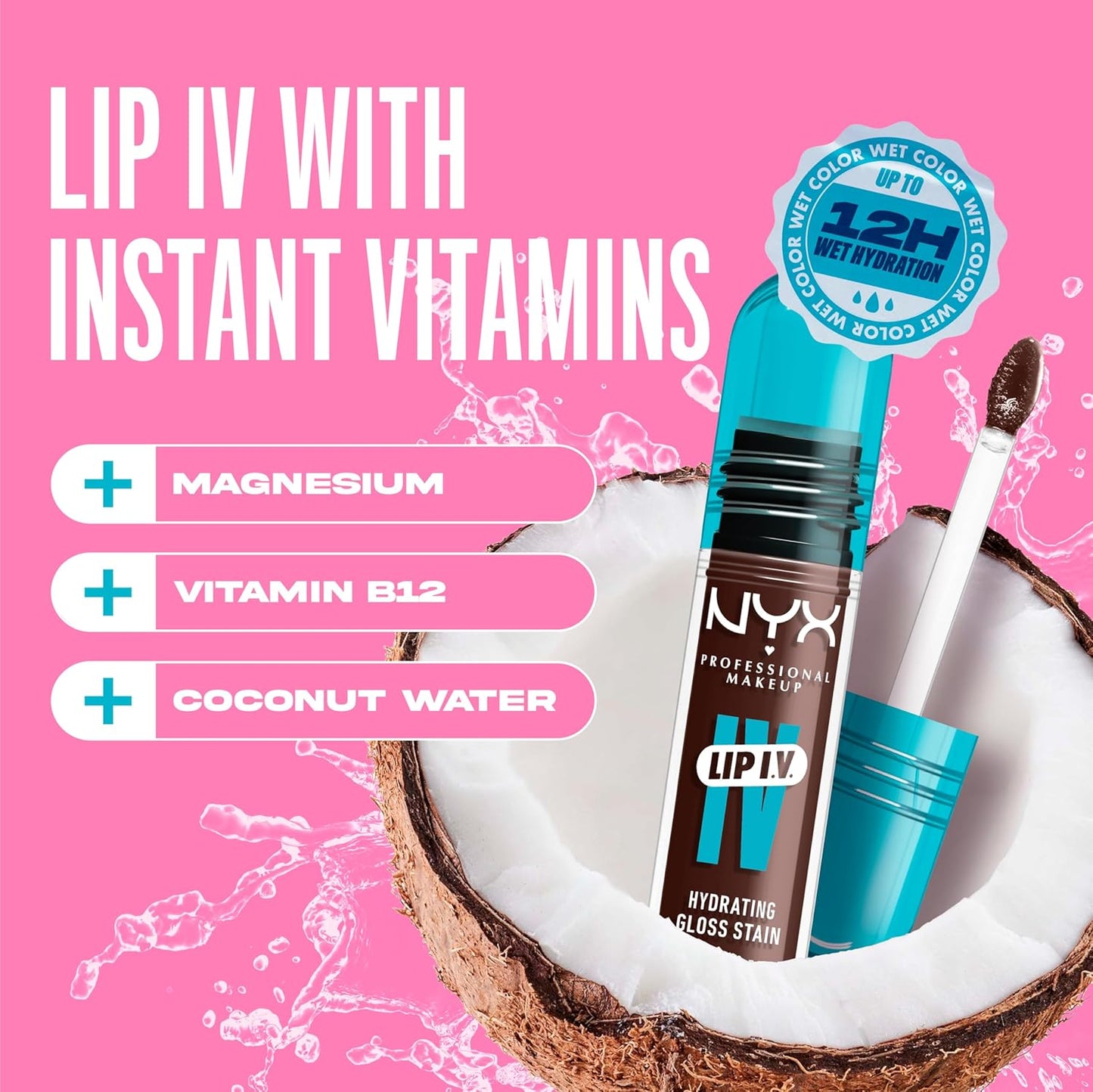 NYX PROFESSIONAL MAKEUP Lip IV Hydrating Glossy Lip Stain with 12HR Hydration - Espresso Soak (Brown)