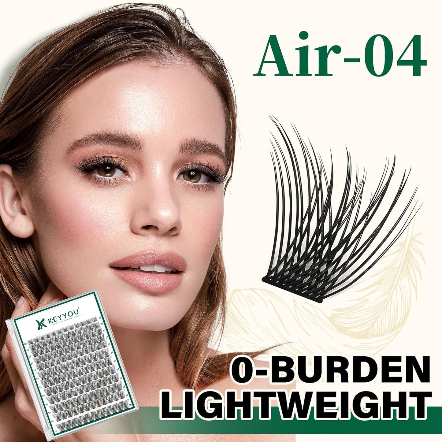 KEYYOU Lash Clusters 144pcs Individual D Curl 18mm Air Touch Cluster Lashes Super Lightweight Soft Wispy Comfortable Easy DIY at Home