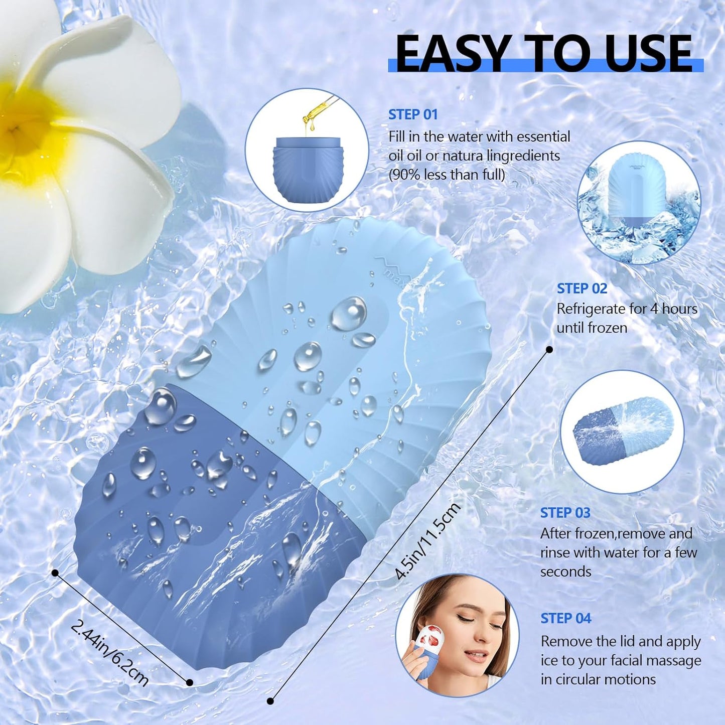 2pcs Ice Roller for Face and Eye, Silicone Ice Facial Roller Ice Holder, Face Ice Mold Skin Care, Face Icers Reusable Ice Cube Roller for Shrink Pores Anti Wrinkle Reduce Puffiness, Black Blue