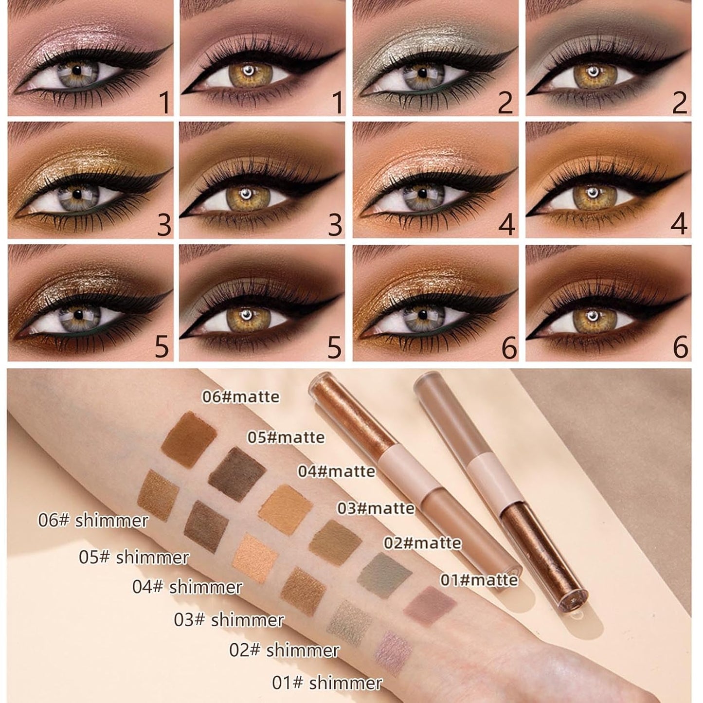 Dark Brown Liquid Eyeshadow Bronze Matte Metallic Double Ended Glitter Eyeshadow Sticks For Eyes Pencil Primer Base Quick Drying Waterproof Long Lasting Highlight Stick Shadow Pen Eye Makeup(#5)