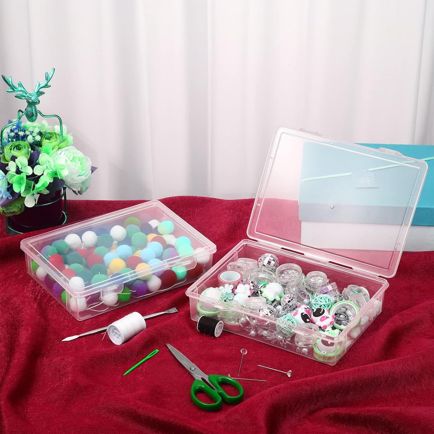 Qunclay 6 Pcs 13'' X 9'' X 2'' Plastic Storage Box with Lid Multipurpose Craft Organizers Plastic Containers Clear Pencil Case Art Satchel Storage Case for Beads Ornaments Crafts Accessories