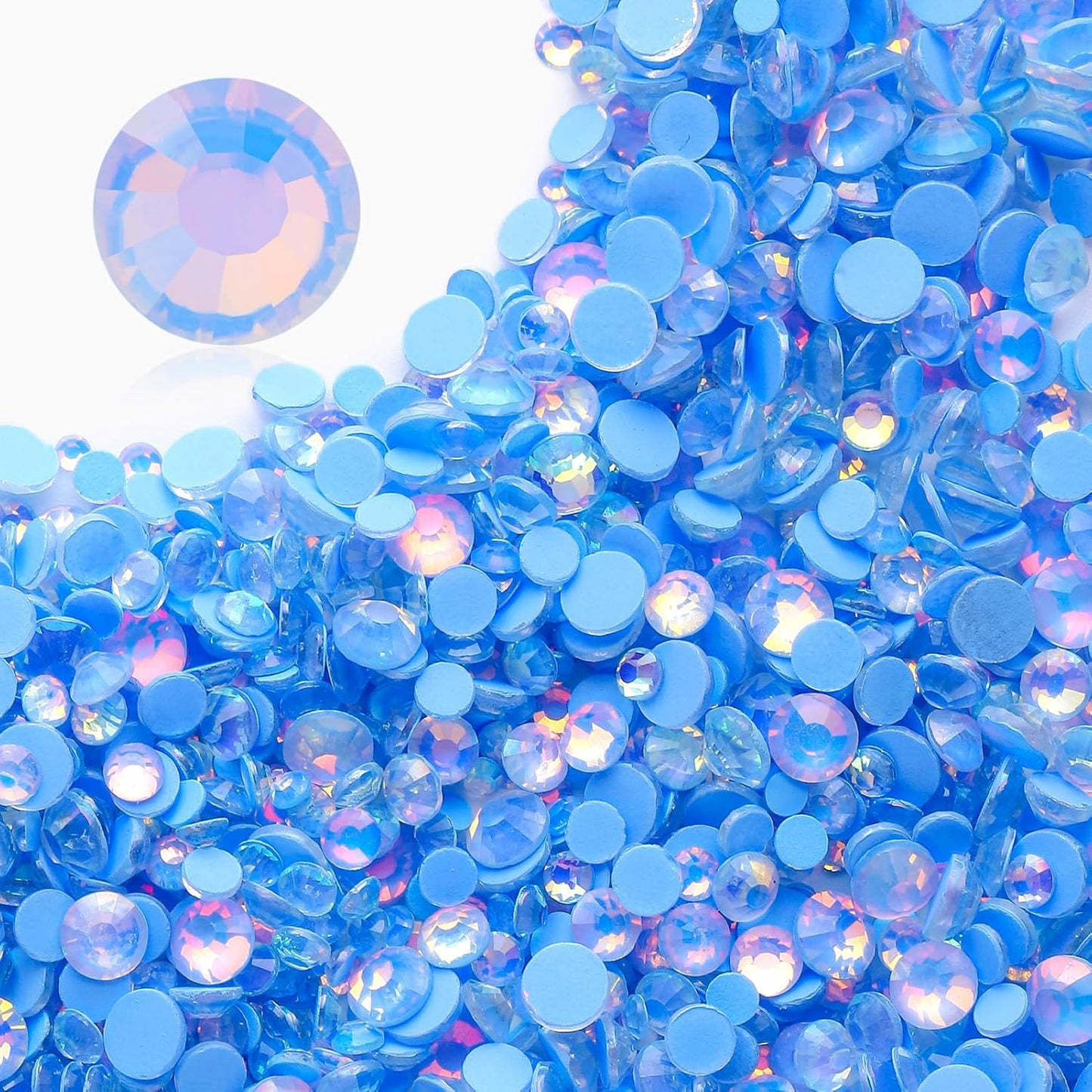 F Light Blue Flatback Rhinestones, Glass Rhinestones for Nail Art and Craft, Glue Fix, Loose Crystal Gemstones(F Light Blue, SS16, 1440pcs, 3.8-4.0mm)