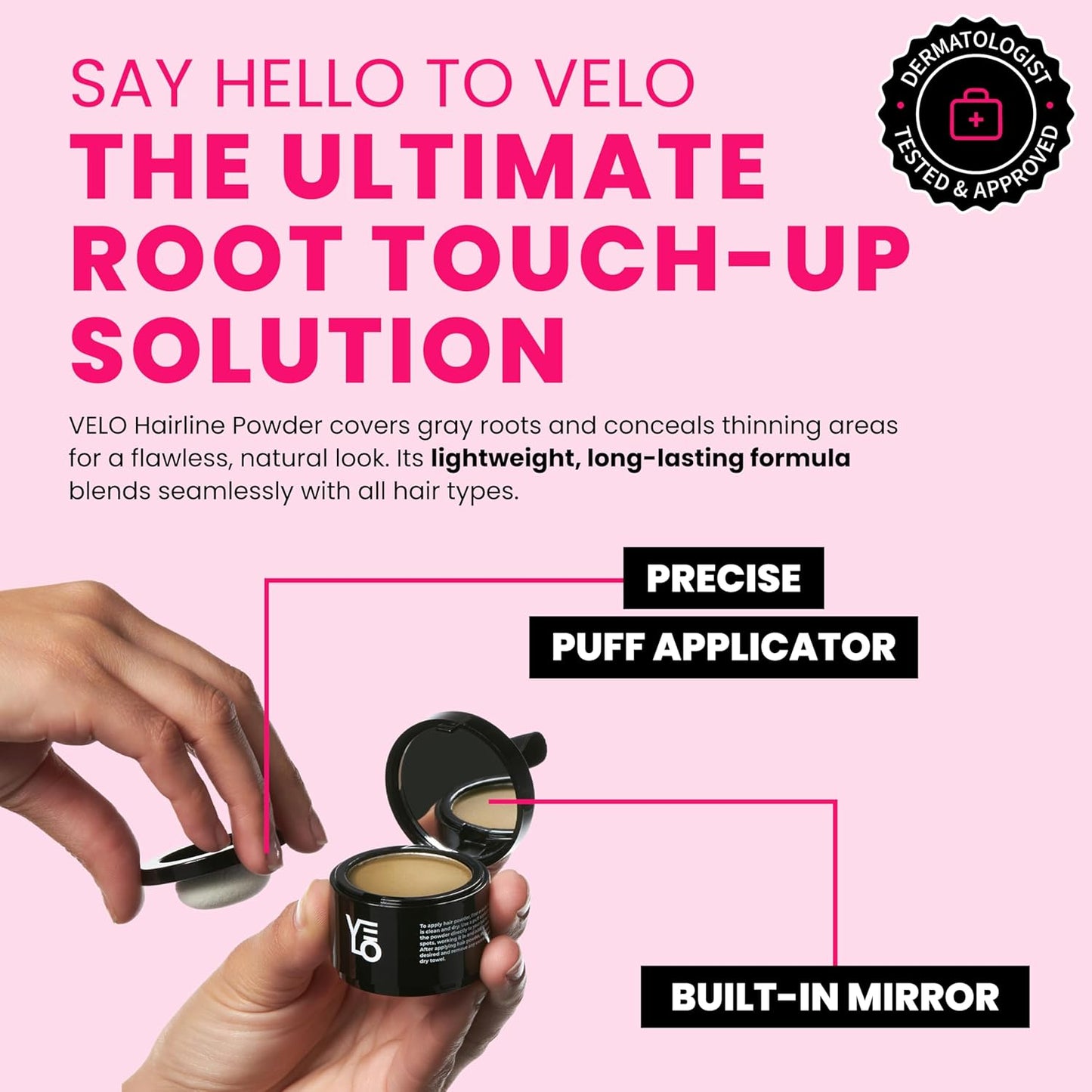 VELO Hairline Powder–BLONDE Hair Root Touch Up Powder for Women & Men–Instantly Covers Gray Hair, Thinning Hair & Bald Spots–Sweatproof Root Cover Up–Puff & Mirror Compact, 13 Shades
