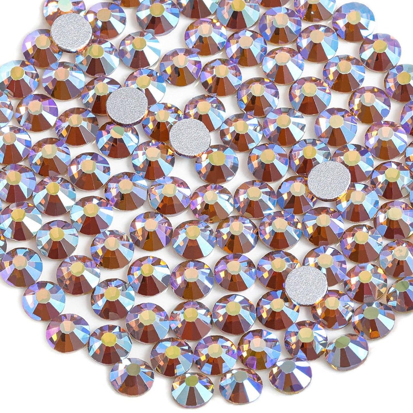 beadsland 1440 Pieces Flat Back Crystal Rhinestones Round Gems, Lt.Colorado Topaz AB,SS8,2.3-2.5mm