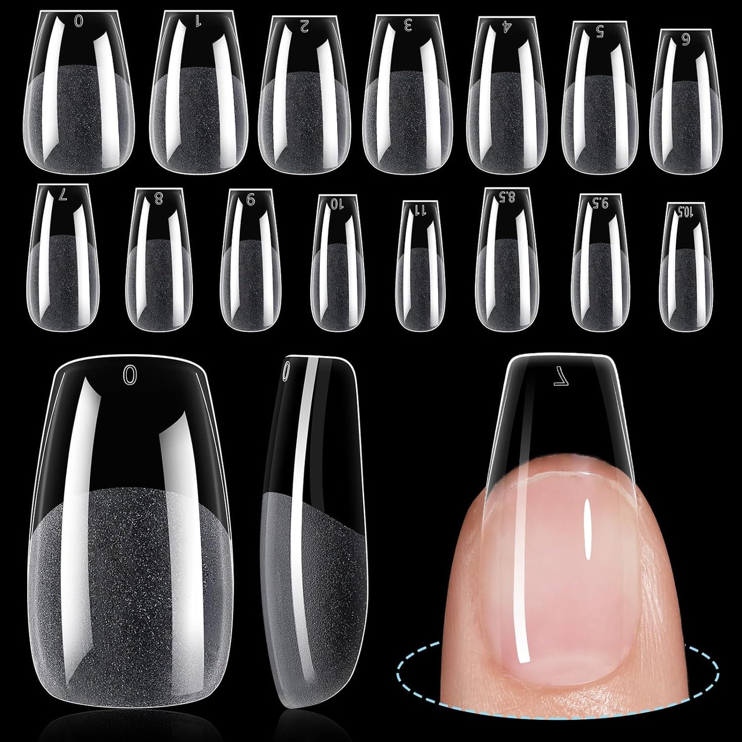 TOMICCA Medium Coffin Nail Tips, 240Pcs Half Matte Nail Tips, 15 Sizes Nail Extension Tips Set, Full Cover Pre Shaped Fake Nails for Beginner and Professional DIY Nail Salon