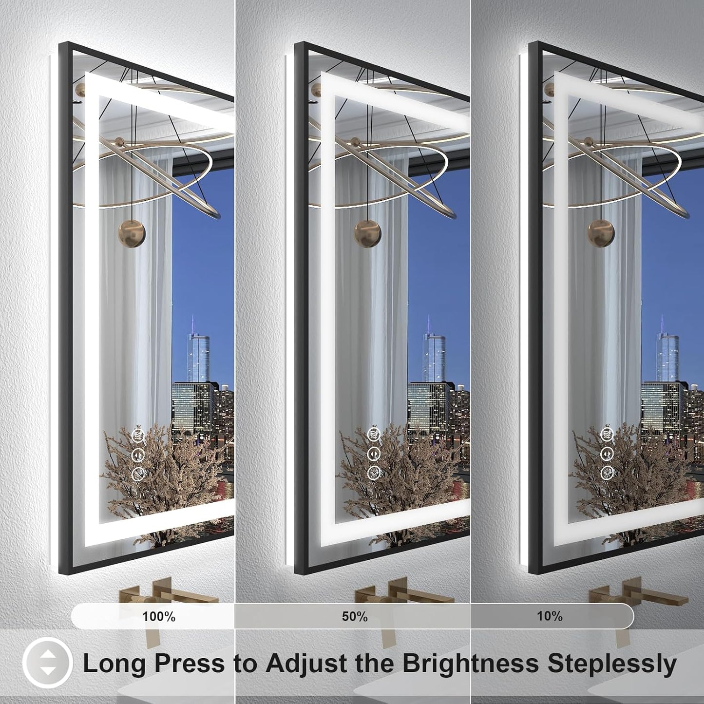 OKPAL LED Bathroom Mirror with Lights, 48x32 Black Frame LED Vanity Mirror, Lighted Mirrors for Bathroom Wall, Front and Backlit, Dimmable, Anti-Fog, 3 Colors, Shatterproof, ETL Listed