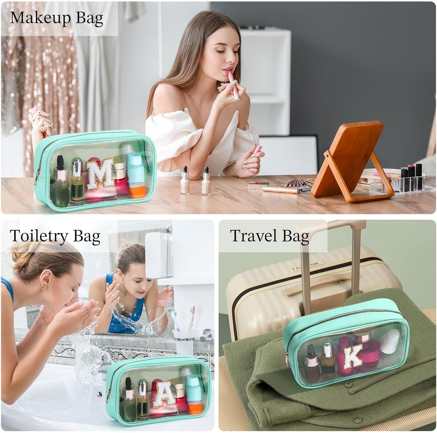 YOOLIFE Initial Clear Makeup Bag | Waterproof Large Travel Makeup Bag | Personalized Travel Beach Toiletry Bag | Clear Makeup Bags With Zipper | Teacher Teen Girls Women Birthday Gifts G Blue G