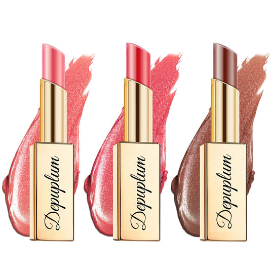 Pink Red Brown Lipstick Set for Women Shimmer Tinted Lip Balm Hydrating Moisturizing Lipstick Cruelty Free Lip Makeup, DM107/108/117