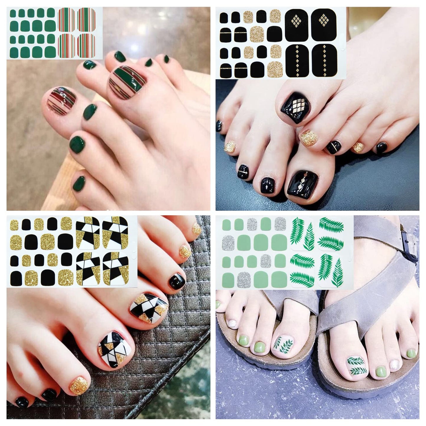 DANNEASY 30 Sheets Toe Nail Stickers Toenail Polish Strips Full Nail Wraps for Women Self Adhesive Toe Nails Polish Stickers Gel Toenails Strips Manicure Sticker Nails Art Accessories with File