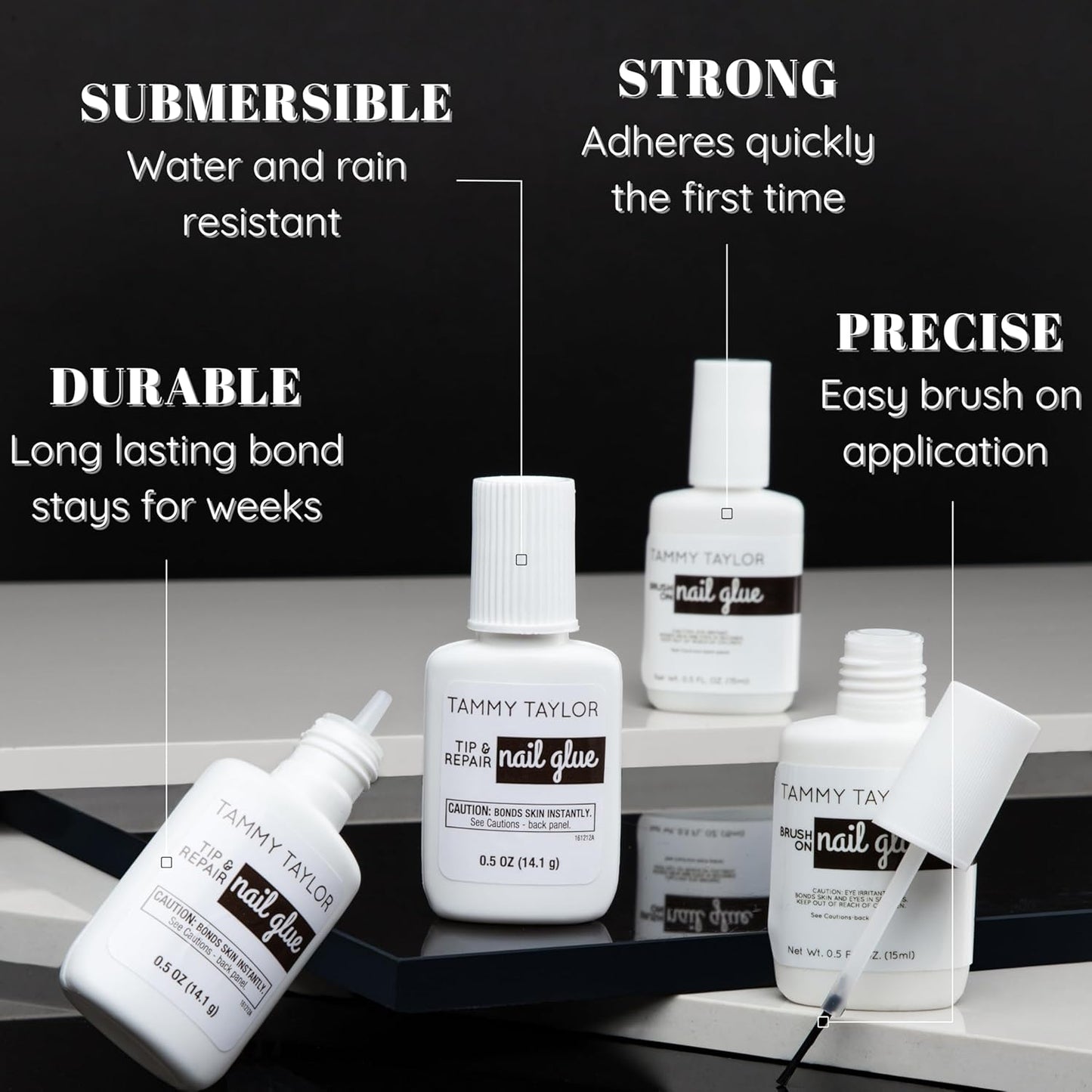Tammy Taylor Brush On Nail Glue | Dry-Clear Gel Nail Glue for Press on Nails, Acrylics, Tips and Even Natural Breaks | UV/LED Curing Needed | Strong Gel for Nails and Extensions