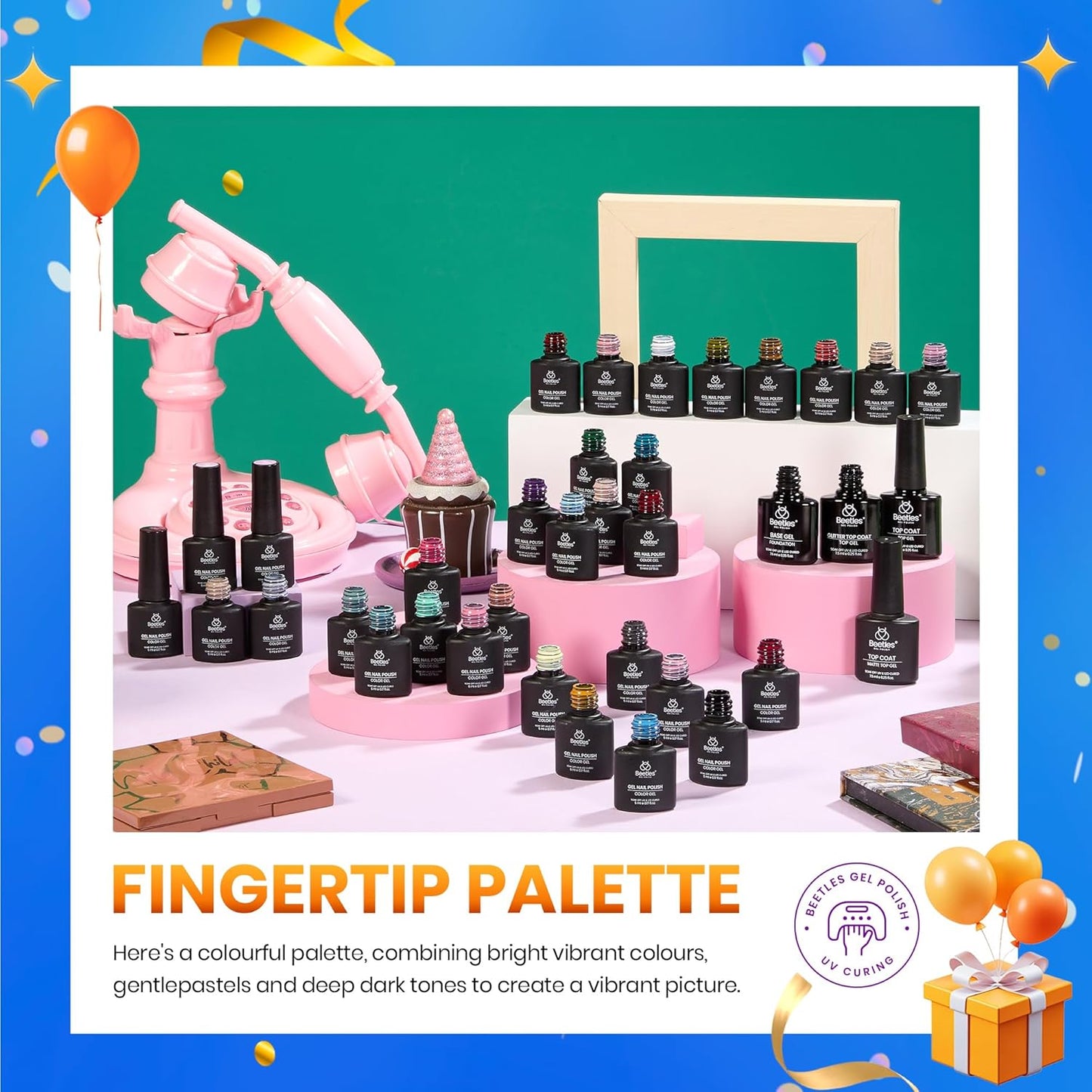 beetles Gel Polish Set Fall Gel Nail Polish Kit 36 Pcs 32 Colors with Base Top Coat Burgundy Red Blue Purple Hot Pink Green Black White Uv LED Lamp Nails Gifts for Women Fingertip Palette
