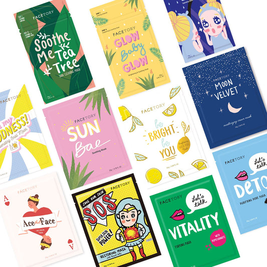 FACETORY K Beauty Face Mask Skin Care - FAVORITE 11 COLLECTION Sheet Mask Set | Natural Premium Korean Face Mask For All Skin Types - No Sulfates No Parabens (11 pc)