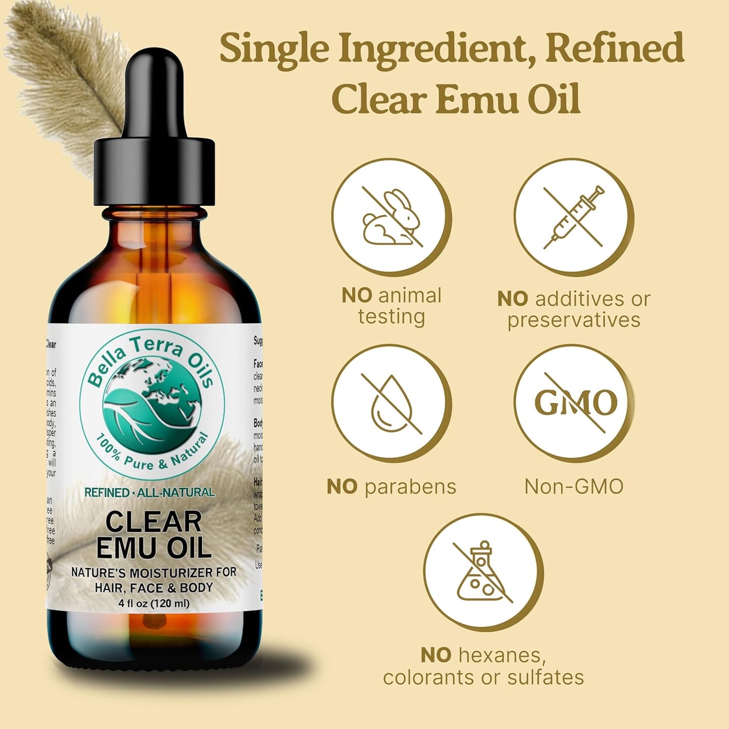 Bella Terra Oils Versatile Clear Emu Oil for Hair, Skin, and Nails – 1 gallon, Non-Greasy, Quick Absorbing