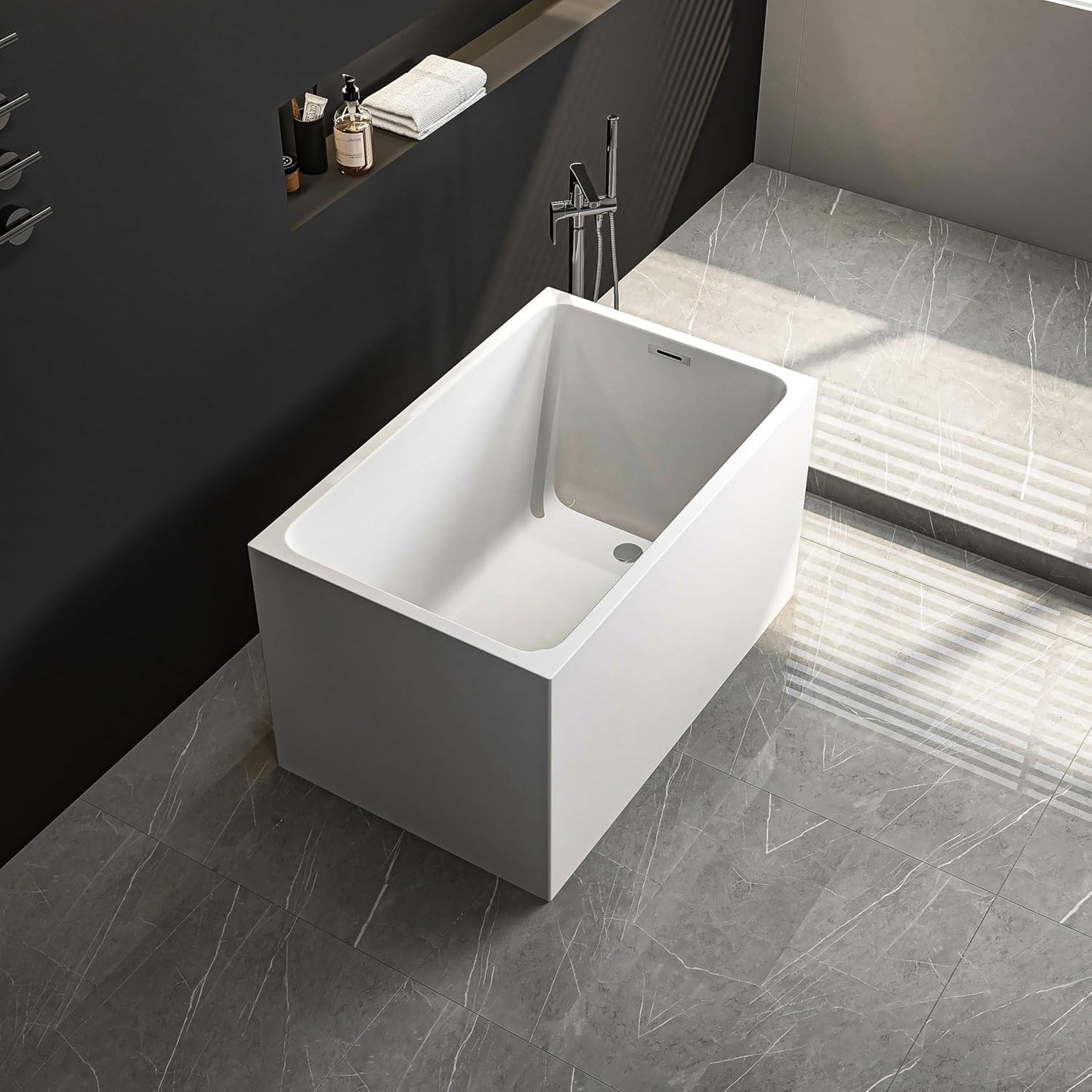 43" Acrylic Free Standing Tub，Square Shape Japanese Soaking Tub,UPC Certified, Chrome Drain & Overflow,Gloss White Finish (White, 43 NO seat)