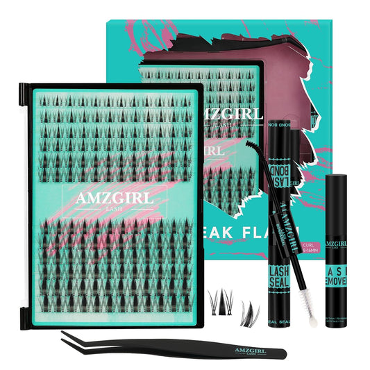 Manga Lash Clusters Kit 144PCS Fairy Eyelash Extension Kit with Lash Bond and Seal, Fake Eyelashes Clusters with Invisible Lash Band, Lash Glue Remover and Lash Applicators (8-16mm Kit,Black Bond)