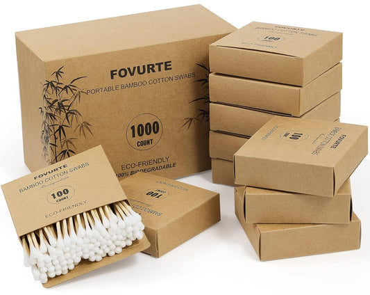Bamboo Cotton Swabs 1000 Count - Natural Cotton Swab with Round Head Tips, Double Tipped Ear Sticks, Wooden Cotton Buds for Cleaning Travel Makeup