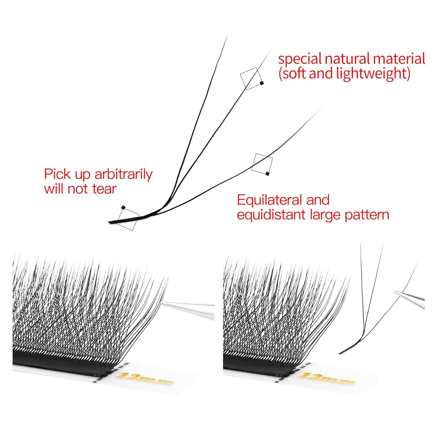 W Lash Extensions 4D Eyelash Extensions W Shape 0.07mm Thickness L Curl 14mm Premade Fans W Lashes Individual Lashes Matte Black 12 Rows False Eyelashes Volume Lashes(W-4D-0.07-L,14mm)