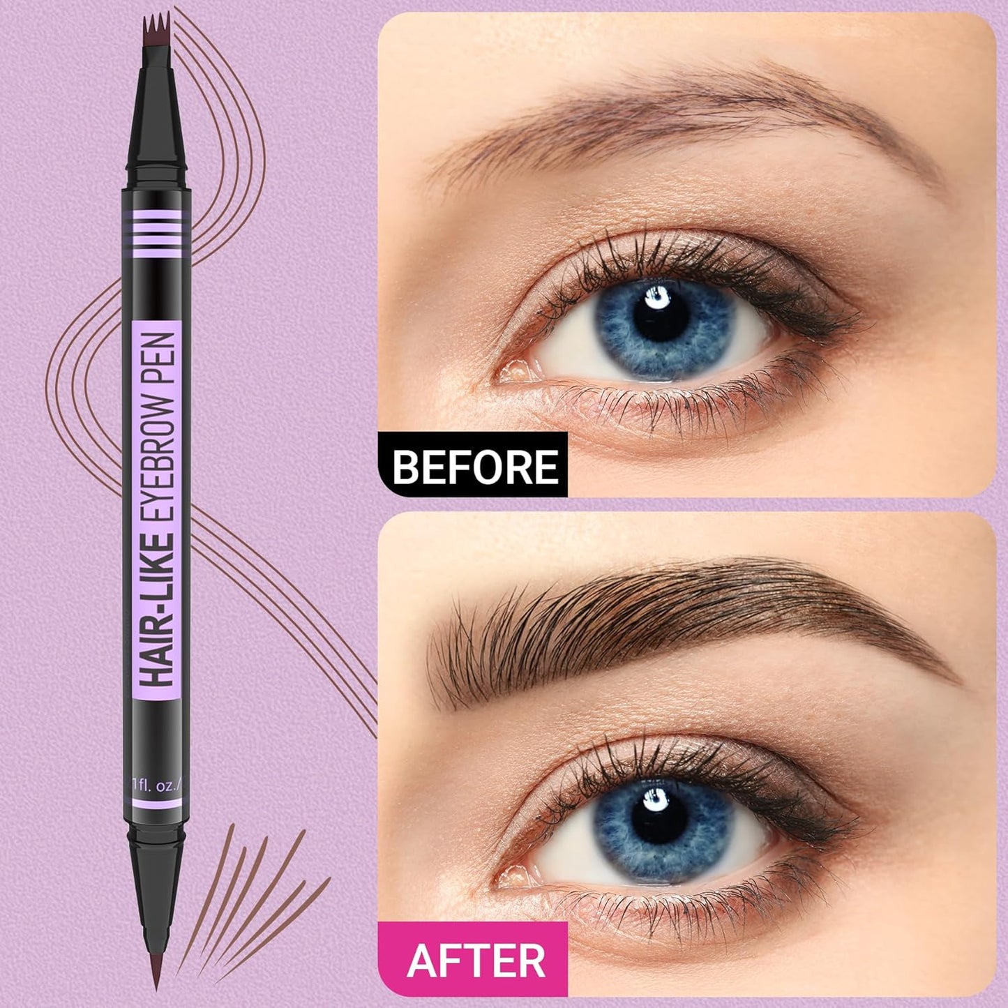 iMethod Eyebrow Pen - Eyebrow Pencil Magic 2-in-1 Eye Brow Pencils for Women with 4-Fork-Tip and Precise Brush-Tip Create Natural Hair-Like Brows, Last All Day, Microblading Eyebrow Pen, Light Brown