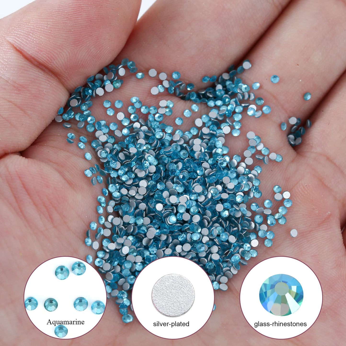 3000Pcs Aquamarine Crystal Rhinestones,Glass Flatback Rhinestones Mini Gemstones for Nail Face Makeup Art Crafts Clothes Decoration -(SS6,2.0mm,Aquamarine)