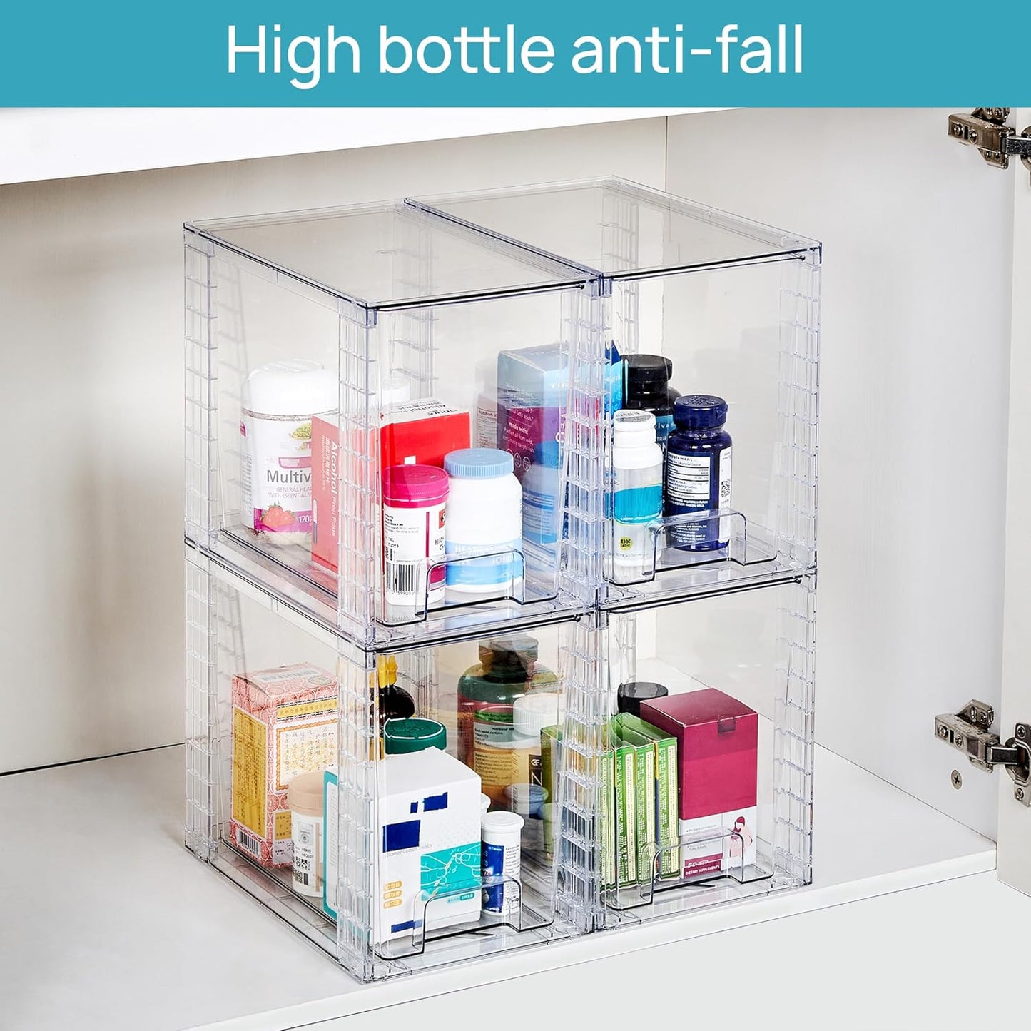 Vtopmart 4 Pack Clear Stackable Storage Drawers,9.7" High Plastic Organizers Bins for Skincare, Bathroom Supplies,Ideal for Cabinet,Undersink,Vanity,Kitchen,Pantry Organization