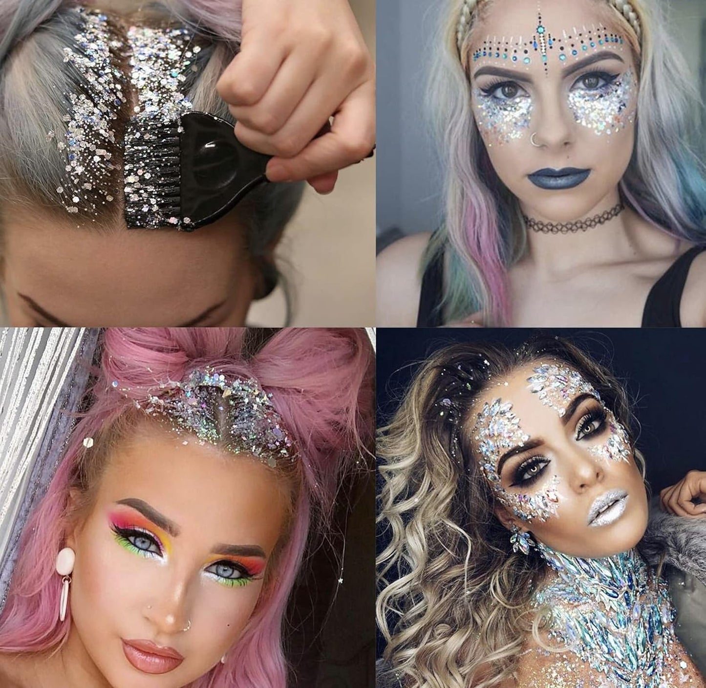 Holographic Silver - Electric Bliss Beauty - Chunky Biodegradable Glitter for Festivals, Crafts, Cosmetics - Eco Friendly Body Glitter for Hair, Nails, Face & More (Holo Silver)