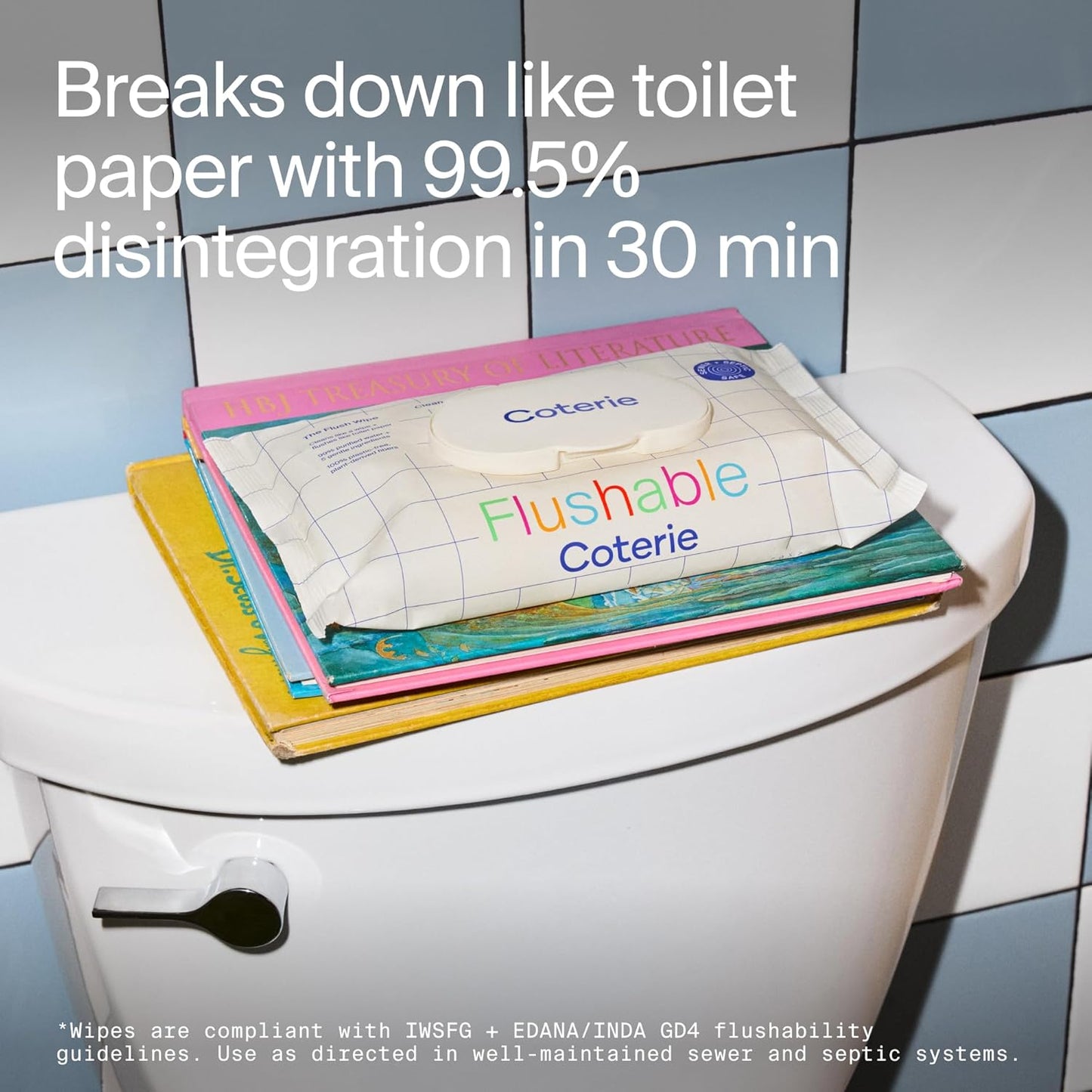 Coterie Flushable Wipes for Sensitive Skin, Hypoallergenic, 99% Water, Plant-Based Fibers, Sewer + Septic Safe to Flush, Fragrance Free Potty Training Toddler Toilet Wipes | 16 Packs (896 Count)