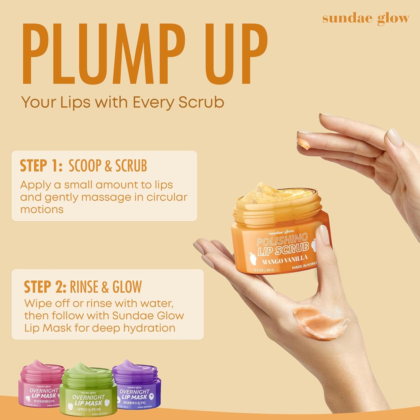 Lip Scrub with Mango Vanilla – Exfoliates, Hydrates & Repairs – Smooths, Softens & Revitalizes Dry Lips – Dermatologist Tested, Korean Skin Care – Clean Beauty, Cruelty-Free – 1 Pack