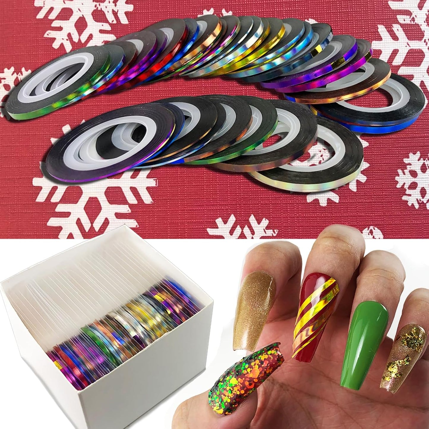 Nail Art Striping Tape Lines Kit 36 pcs 1mm 2mm 3mm Nail Tape Strips for Design DIY Silver Nails Striping Tape Case,Laser Holographic Nail Rolls Chrome Striping Tape Line