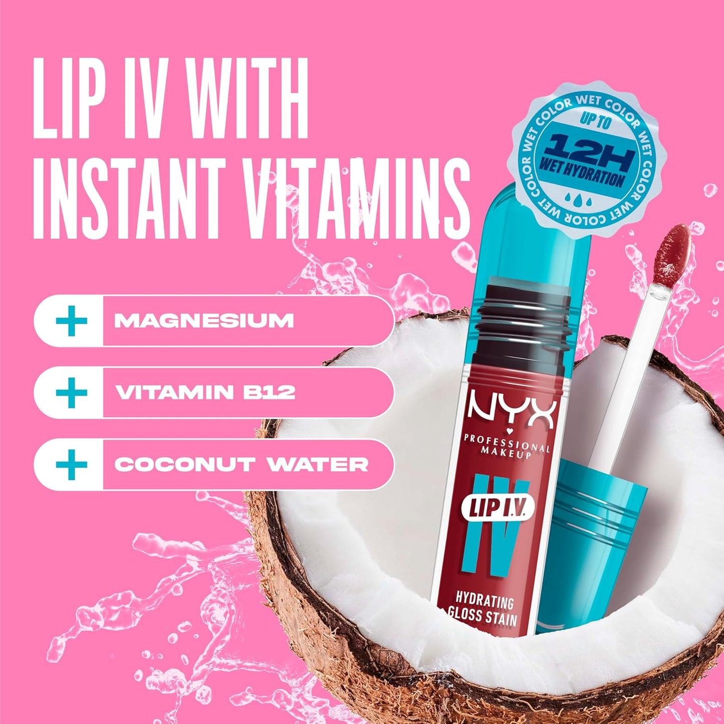 NYX PROFESSIONAL MAKEUP Lip IV Hydrating Glossy Lip Stain with 12HR Hydration - Bubblegum Burst (Pink)