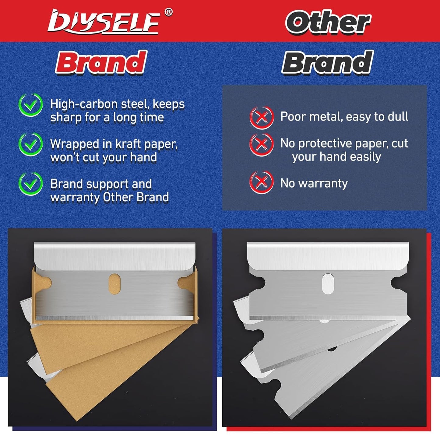 DIYSELF 400PCS Single Edge Razor Blades Heavy Duty, Razor Blades for Scraper, Single Edge Blades for Scraping, Flat Razor Blades Refills for Labels, Stickers, Decals, Paint from Glass and Stovetop