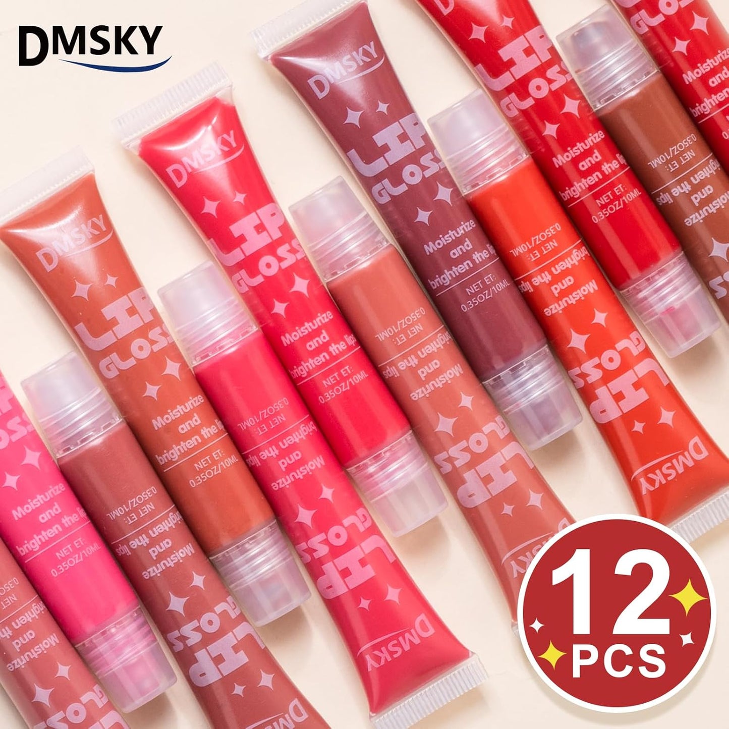 Dmsky 12 Pack Lip Gloss Set, 12 Colors Lip Oil for Dry Cracked Lips, Moisturizing Lip Balm Infused with Vitamin E for a Sheer Tint Of Color