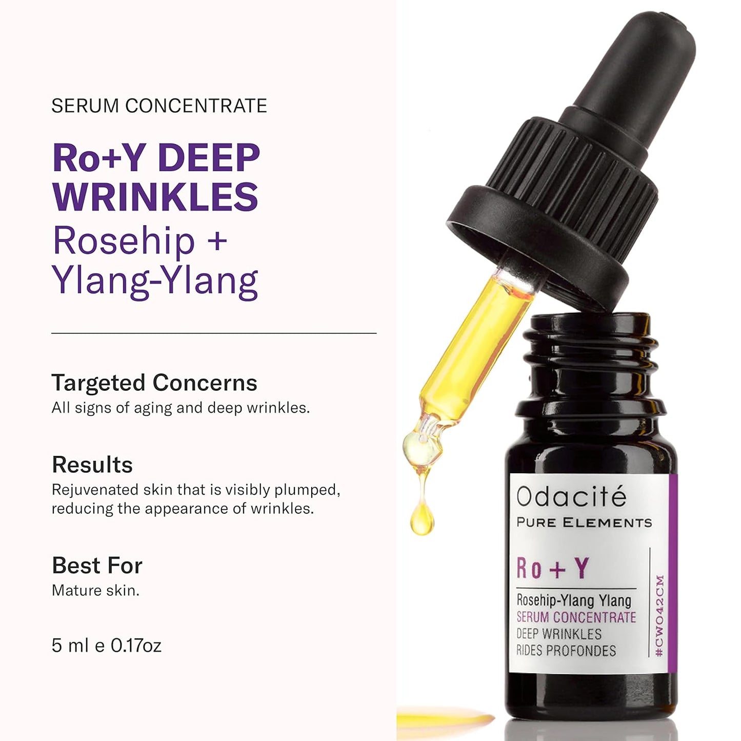 Odacité Anti Aging Serum Concentrate with Rosehip + Ylang-Ylang - Lightweight Facial Serum For Mature Skin, Fine Lines, Nourishes for Look of Plump, Youthful Skin - 0.17 Fl. Oz