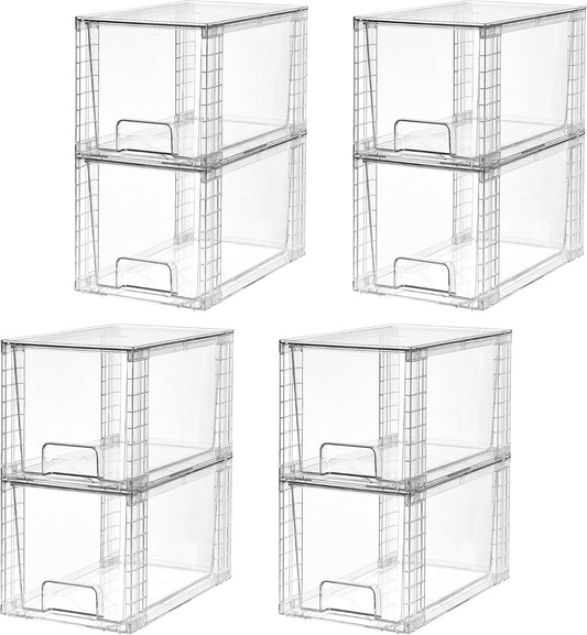 Vtopmart 8 Pack Large Stackable Storage Drawers,Clear Acrylic Drawer Organizers with Handles, Easily Assemble for Fridge, Bathroom,Kitchen Undersink,Cabinet,Pantry Organization and Storage