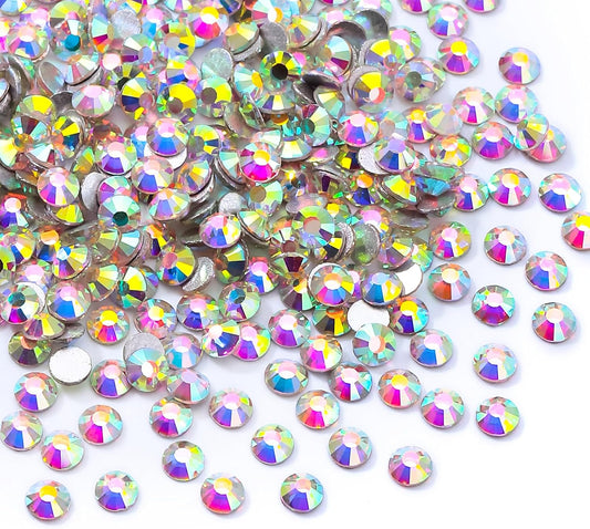 Crystal AB Flatback Rhinestones, Glass Rhinestones for Nail Art and Craft, Glue Fix, Loose Crystal Gemstones(Crystal AB, SS3, 1440pcs, 1.3-1.4mm)