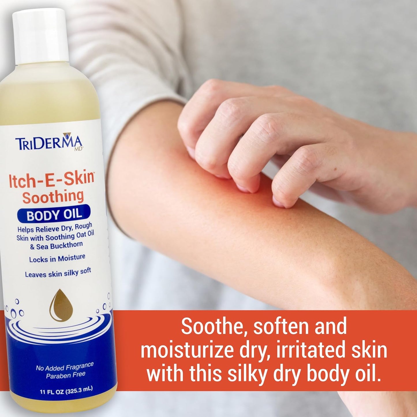 Itch-E-Skin Soothing and Moisturizing Body Oil with Sea Buckthorn Oil, Rose Hip Oil, Oat Oil to Relieve Itchy Skin, Non-Greasy Dry Body Oil, 12 ounces