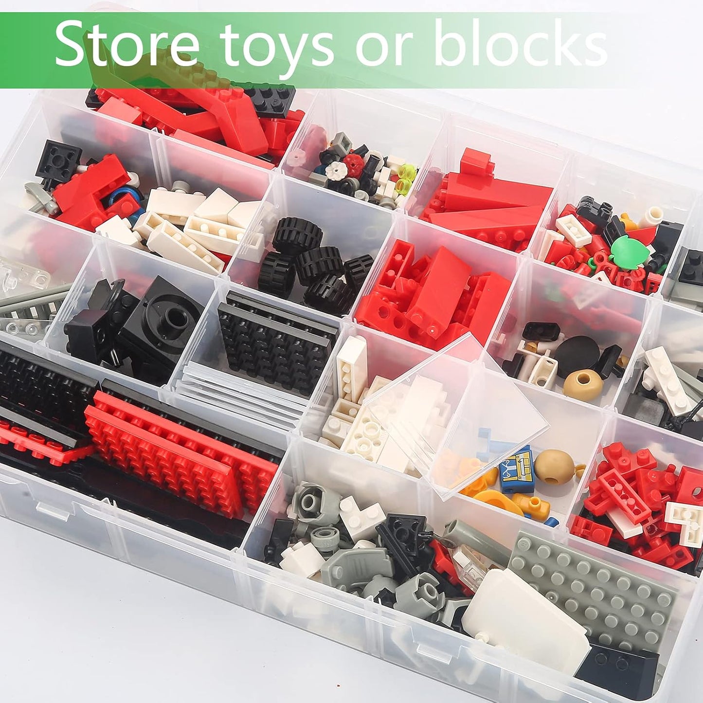 Large 24 Grids Plastic Organizer Box Adjustable Dividers,Clear Storage Box for Jewelry, Art DIY Crafts, Washi Tapes, Beads and Small Parts(3 Pack)