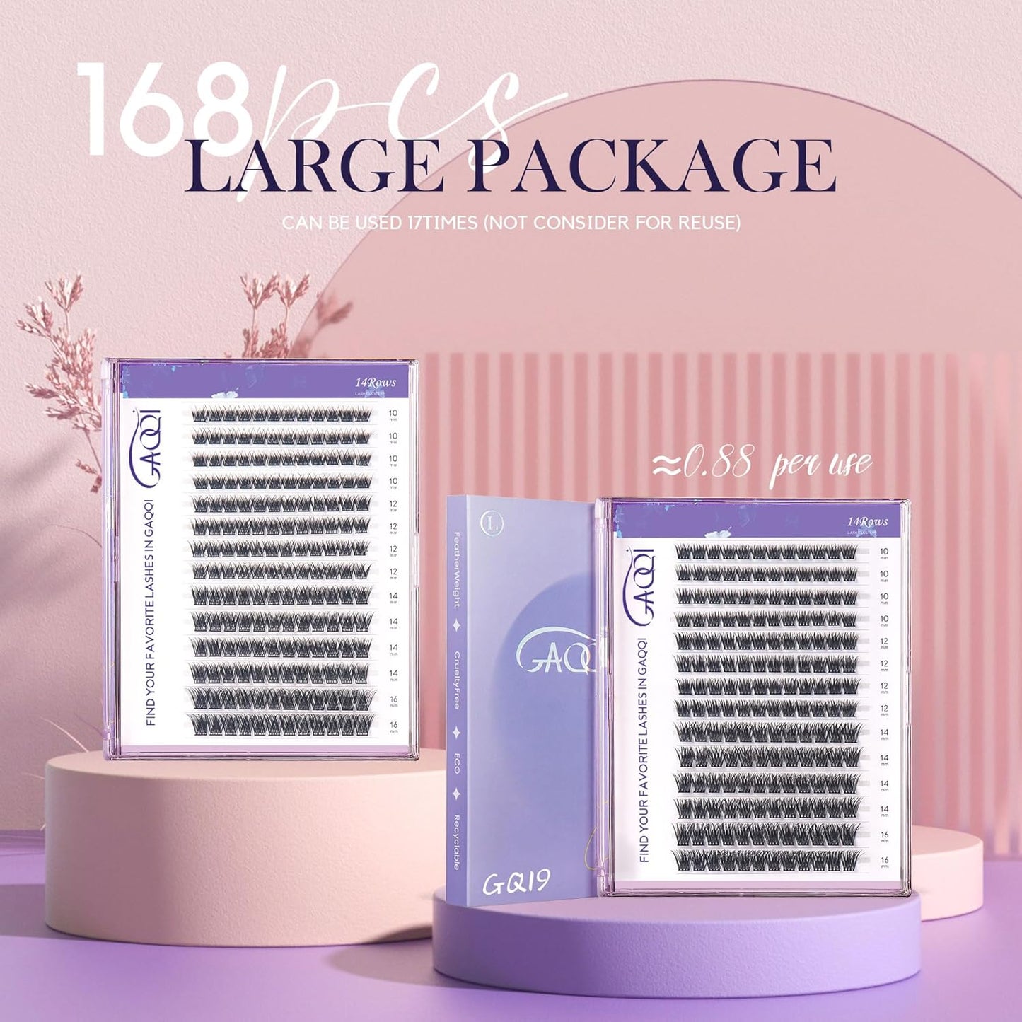 GAQQI Lash Clusters, GQ03 False Eyelashes DIY Lash Extensions D Curl 168PCS Cluster Lashes 12MM, Wispy and Natural Look (GQ03,12mm,D Curl)