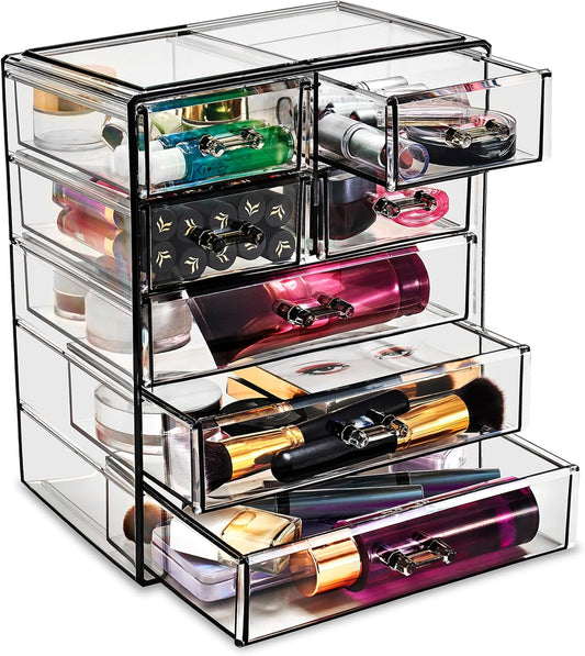 Sorbus Acrylic Makeup Organizer - Organization and Storage Case for Cosmetics Make Up & Jewelry - Big Clear Makeup Organizer for Vanity, Bathroom, College Dorm, Closet, Desk (3 Large, 4 Small Drawers)