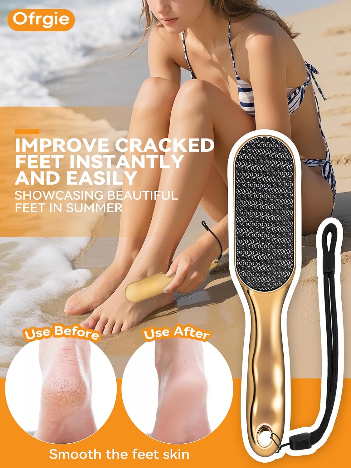 Beyond The Cream Veins Grain Foot File, Nano Glass Foot File, Hard Skin Callus Remover, Professional Pedicure Tool, Anti-Slip Handle Rope & Storage Bag, Ideal Gift for Beauty & Fitness Lovers, Golden