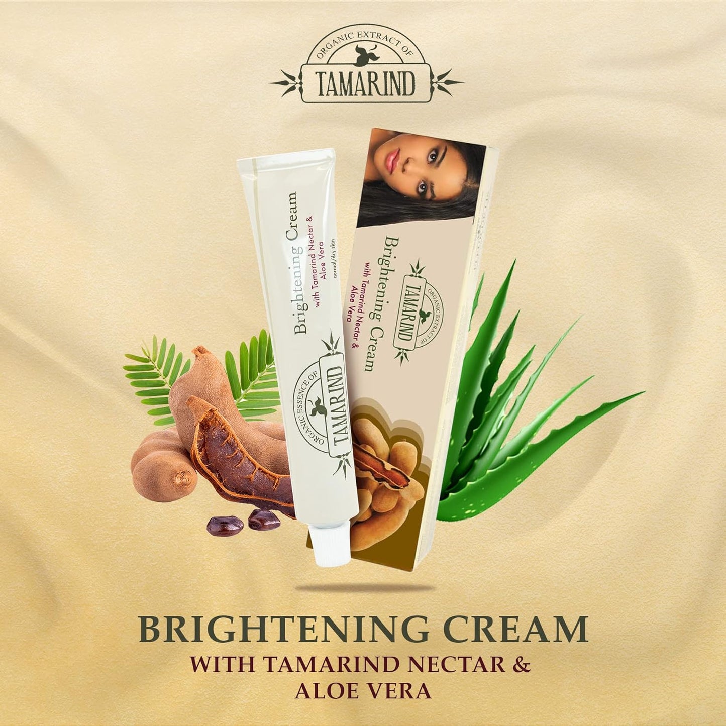 Organic Extract of Tamarind, Skin Brightening Cream - 1.7 fl oz / 50 ml - Dark Spot Cream for Hands, Knuckles, Body, Face, Underarm, Intimate Areas, with Glycering, for Men and Women