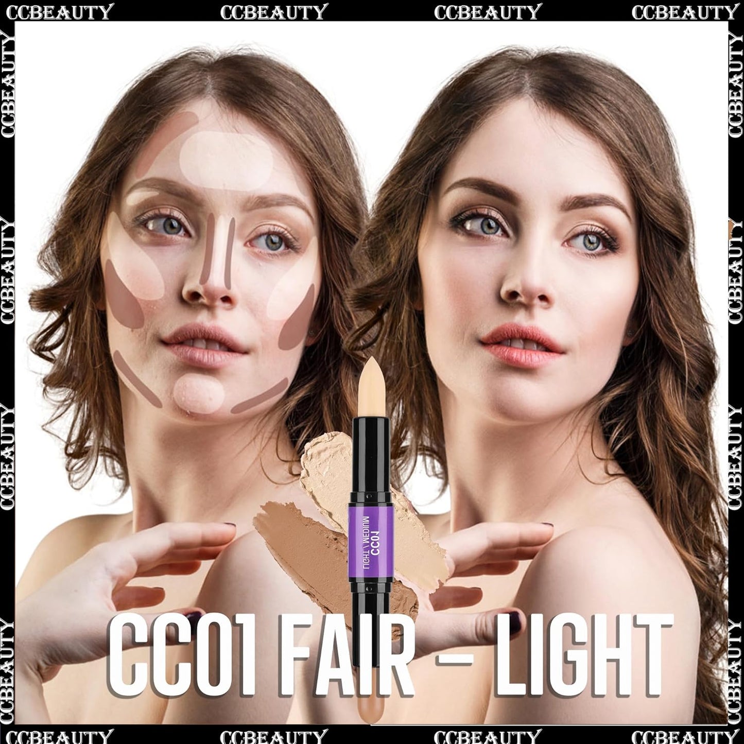 CCbeauty 2-IN-1 Matte Contour Stick,Cream Dual Highlight Concealer Stick, Highlighting & Contouring Kit, Bronzer Highlighter Sticks for Face Shaping Makeup, Long Lasting & Waterproof